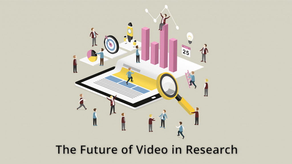 Digital illustrated graphic signifying the future of video in research.